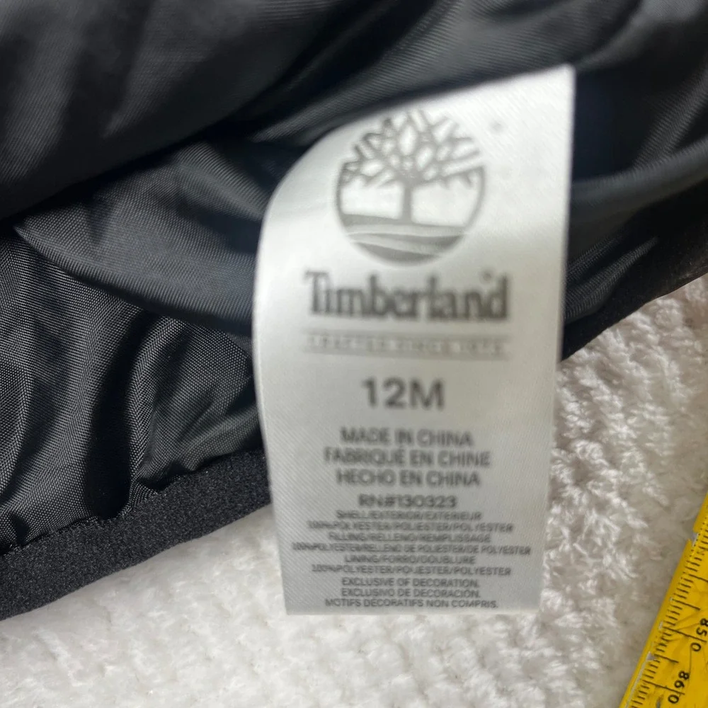 Kids Timberland Puffer Vest 12M Black Gray Geometric Zip Up‎ Padded Outerwear